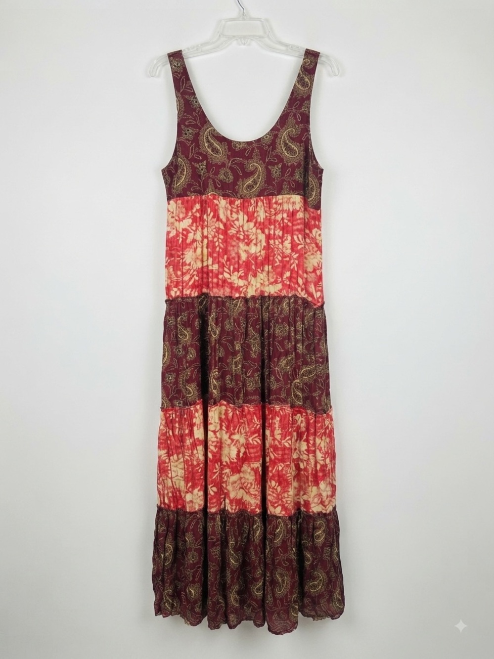 Denim & Supply Ralph Lauren Womens Large Red Multi Tiered Maxi Dress Bohemian - Picture 8 of 8